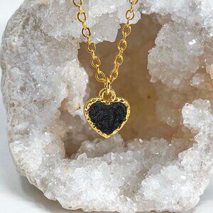 3/$20 14k Gold Black Glitter Resin Heart Charm Handmade Pendant Necklace